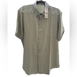 Coofandy Men’s Short Sleeve Hidden‎ Button Down Shirt Size L Rayon/Linen NWT